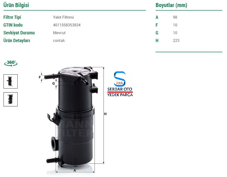 VOLKSWAGEN AMAROK YAKIT FİLTRESİ CDBA-CNFA-CNFB-CDCA 2,0 TDİ 14- 2H6127401E 2H0127401G MANNWK10034z ZB-49