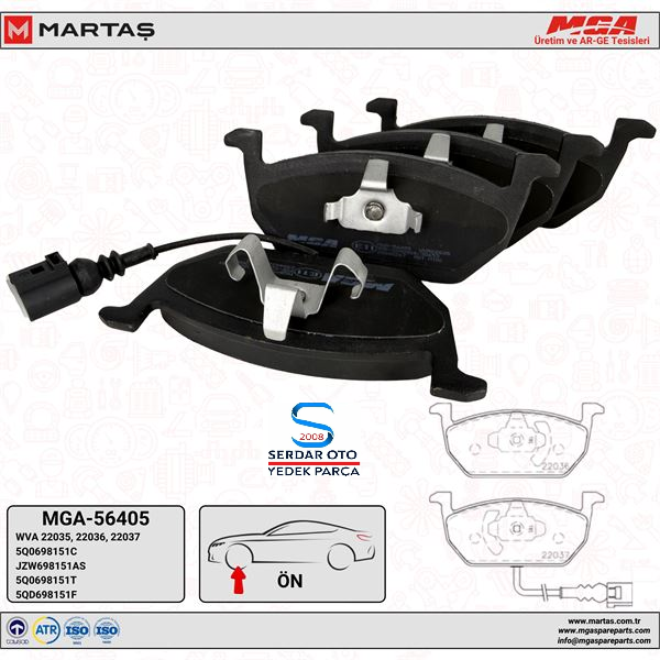 Volkswagen ÖN FREN BALATA TAKIMI ÜSTTEN KULAKLI 13-Sonrası POLO GOLF7-A3-LEON-OCTAViA SCALA MGA56405 5Q0698151C H 2Q0698151