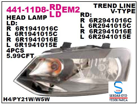 Vw Far Sol Polo Ayarlı 10-14 Arası Trendline 239031 Depo 6R1941015E D1-E1