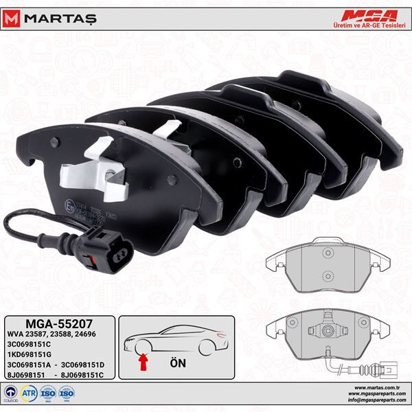 Volkswagen CADDY PASSAT GOLF CADDY JETTA POLO ÖN FREN BALATA TAKIMI MGA 55207 3C0698151C 5K0698151