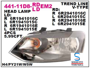 Vw Far Sağ Polo 10-14 Arası Trendline Depo Siyah Zemin 6R1941016E C 239032 D1-E1