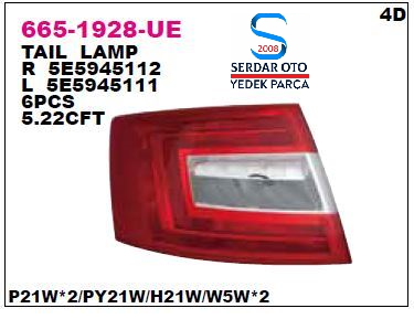 SKODA OCTAVİA ARKA STOP LAMBASI SOL LEDSİZ DEPO 6651928LUE 5E5945111 5E5945095 D1-F2