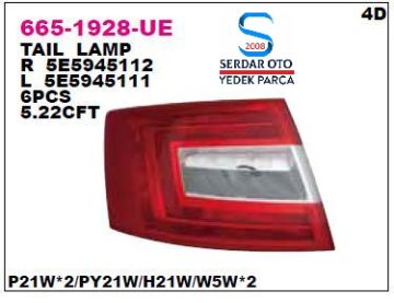 SKODA OCTAVİA ARKA STOP LAMBASI SOL LEDSİZ DEPO 6651928LUE 5E5945111 5E5945095 D1-F2