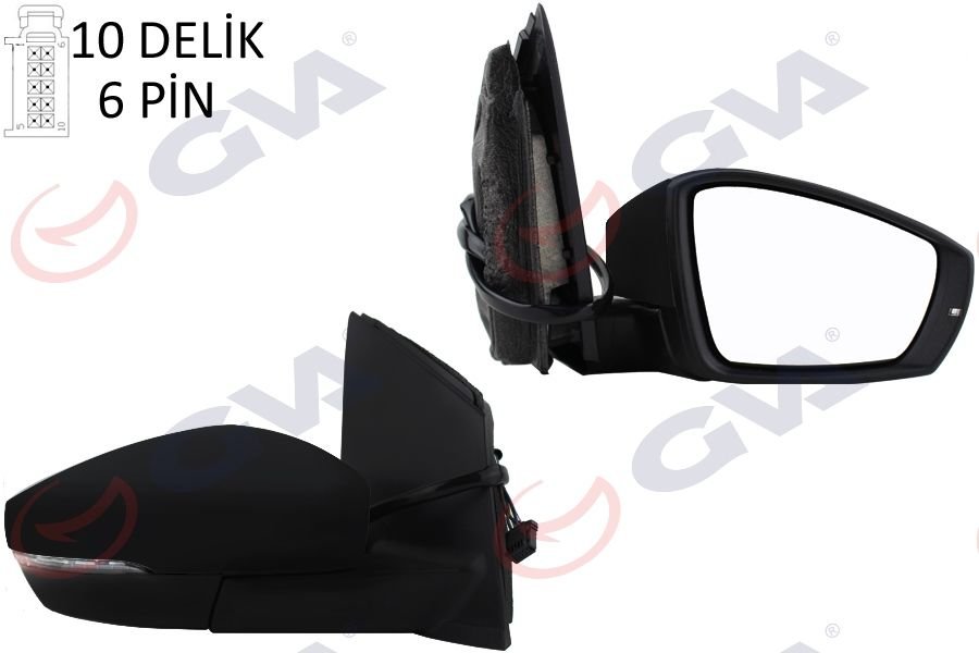 DIŞ DİKİZ AYNASI SAĞ POLO 11-18 ARASI  ELEKTRİKLİ ISITMALI SİNYALLİ ASFERİK 6 FİŞ VM-388NEHR 6R1857508K-6R1857508M