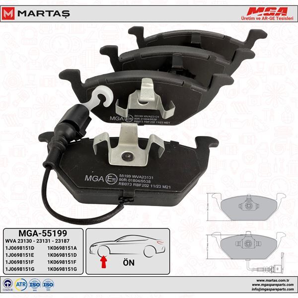 Volkswagen Ön Fren Balata Kablolu Takımı üst kulaklı Polo Golf Audi Octavia Leon MGA 55199 1J0698151G zc-6