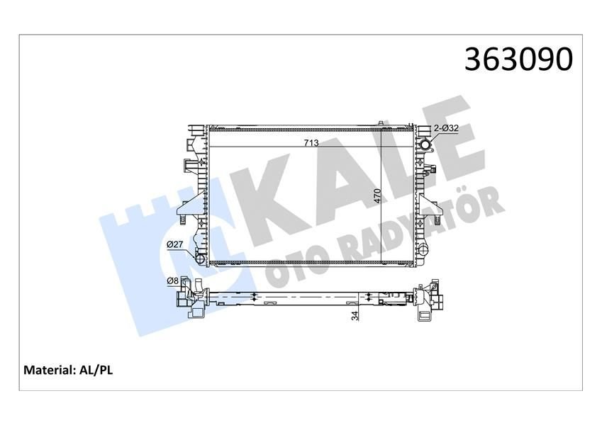 Vw Su Radyatörü Mekanik AXG AXE BLJ BDL BKK AXB AXA T5 Transporter 1.9- 2.5 Tdi KALE 363090 7H0121253G 7H0121253j DEPO