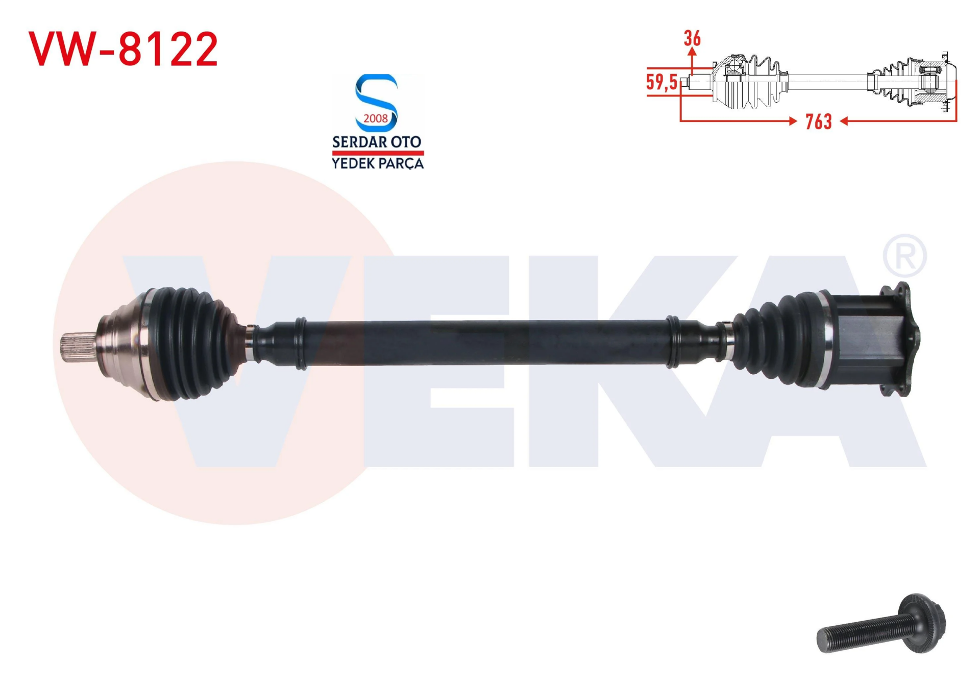 ÖN KOMPLE AKS SAĞ UZUNLUK 763mm VW GOLF7 (5G1) 2.0 TDİ A-T DSG 13-/ PASSAT (362) 2.0 TDİ A-T 10-14/ CADDY IV 2.0 TDi A-T 15-/ CC B7 (358) 2.0 TDi 12-16 /AUDi A3 (8V1) 2.0 TDİ A-T 12-16 VEKA 3C0407272BN 8122 D1-G10